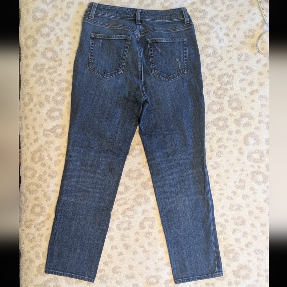 Talbots High Rise Straight Crop Jeans Patch Skinny Leg Dark Blue Size 4 - Picture 4 of 6